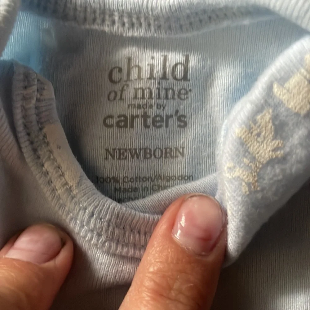 Carters, newborn, onesie, with zoo, animals with a pair of brown and blue pants